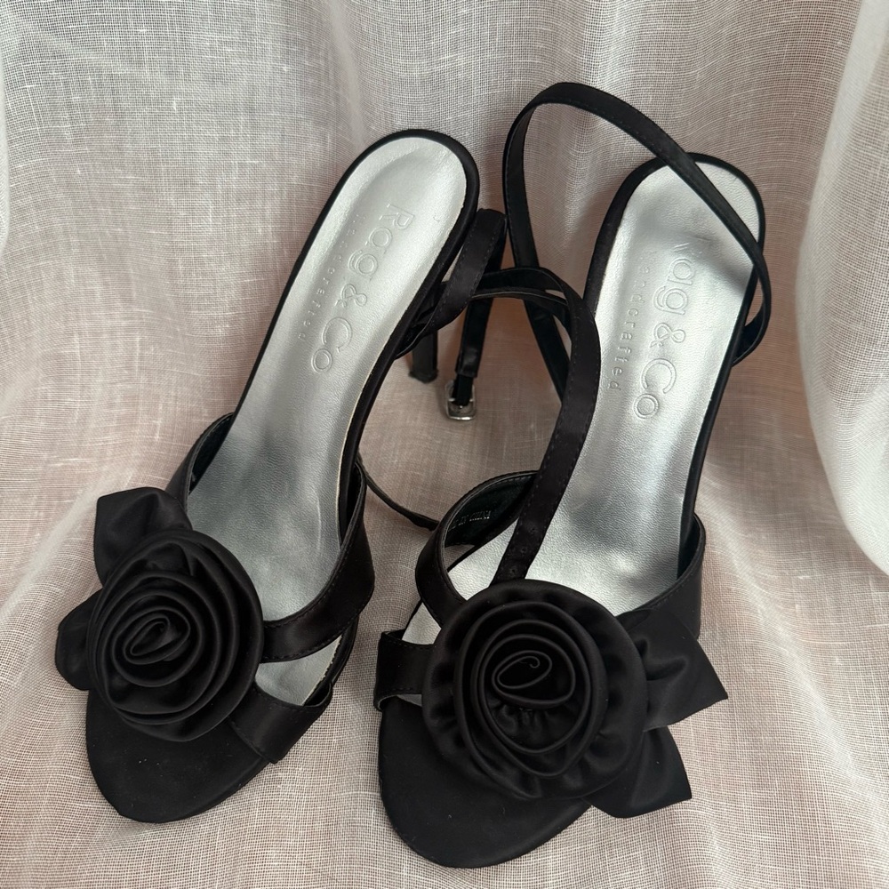 Rag & Co Chaumet Black Women's Heels with Floral Detail
